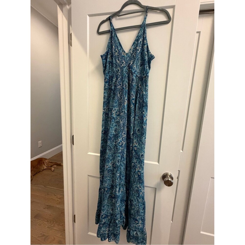 Blue Paisley V-Neck Maxi Dress